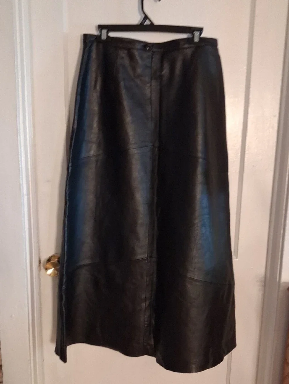 Black Leather A-Line Midi - Maxi Skirt Yvonne Marie Size 14